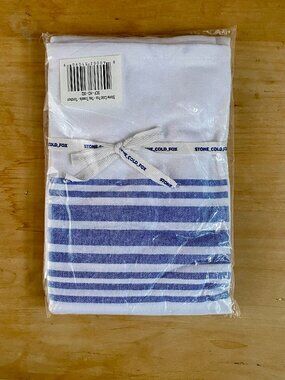 Stone Cold Fox: Set of 2 Oversized Tea Towels, White with Blue Stripes, New!!